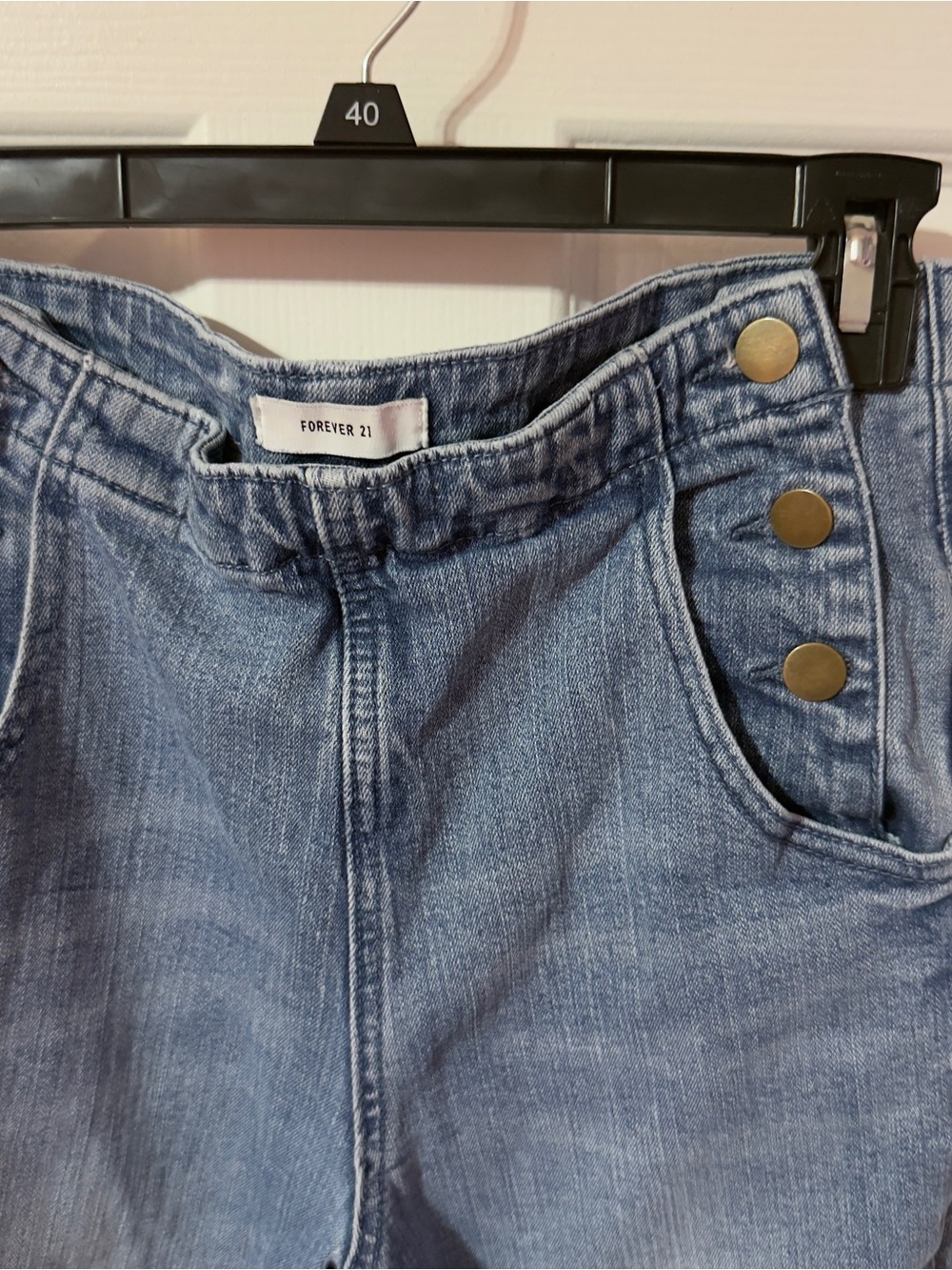 Forever 21 Light Wash High-Rise Flare Jeans with Button Detail - Picture 4 of 7